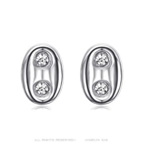 Boucles d'oreilles Grain de Café Zirconiums 9mm Acier Inoxydable Argent28749