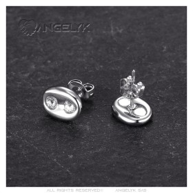 Pendientes de grano de café con circonitas de 9 mm, acero inoxidable, plata 28750