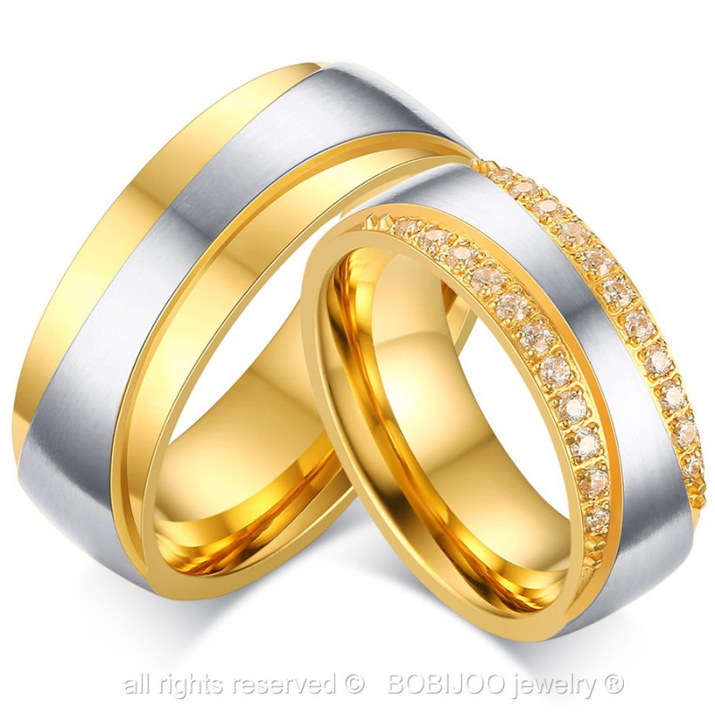 BOBIJOO Jewelry Alliance Couple Gold Zirconium Strass 15 90