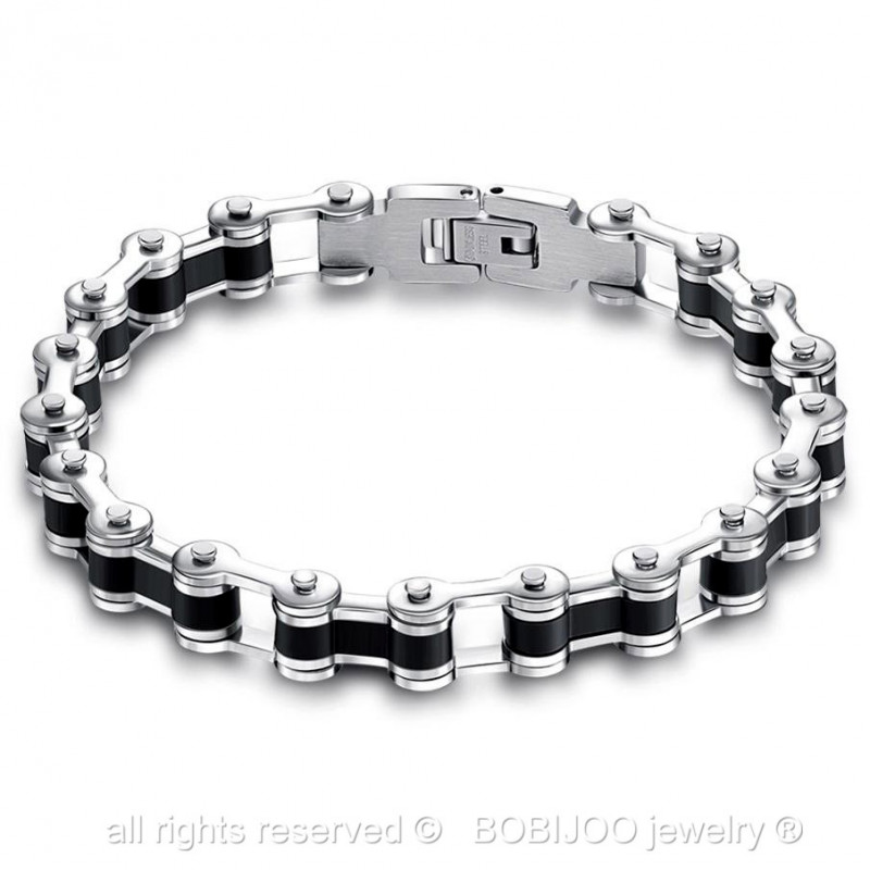 BRACCIALE CATENA MOTO ACCIAIO E ORO IN SILVER MOD. DSC2730 - Shop Elegance