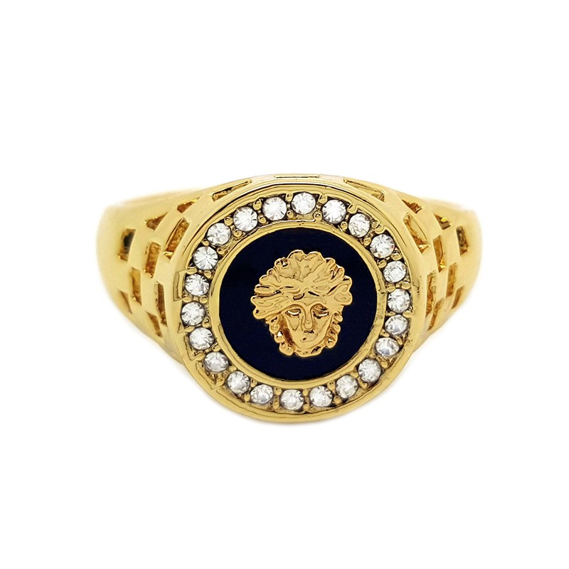 Bobijoo Jewelry Signet Ring Gold Style Medusa Crystal Ring Gold Black Black Mixed 19 90